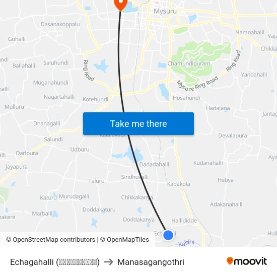 Echagahalli (ಎಚ್ಚಗಹಳ್ಳಿ) to Manasagangothri map