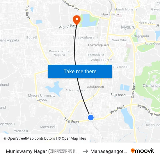 Muniswamy Nagar (ಮುನಿಸ್ವಾಮಿ ನಗರ) to Manasagangothri map