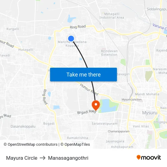 Mayura Circle to Manasagangothri map