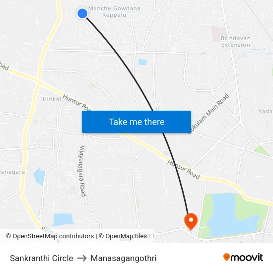 Sankranthi Circle to Manasagangothri map