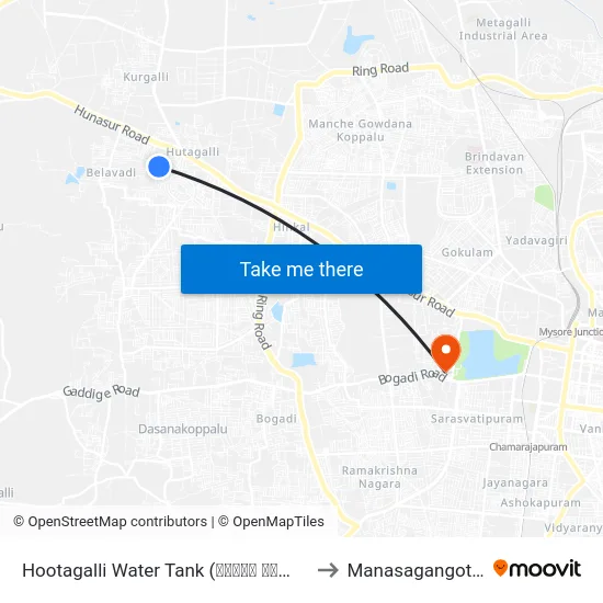 Hootagalli Water Tank (ವಾಟರ್ ಟ್ಯಾಂಕ್) to Manasagangothri map