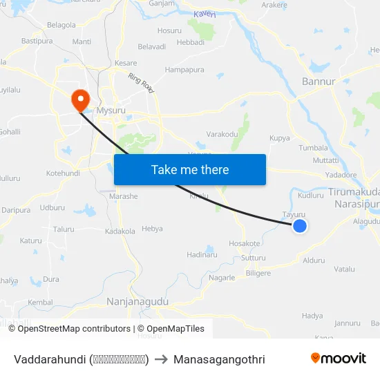 Vaddarahundi (ವಡ್ಡರಹುಂಡಿ) to Manasagangothri map