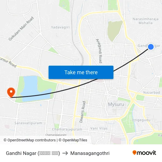 Gandhi Nagar (ಗಾಂಧಿ ನಗರ) to Manasagangothri map