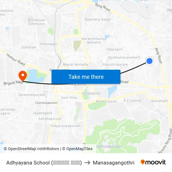 Adhyayana School (ಅಧ್ಯಾಯನ ಶಾಲೆ) to Manasagangothri map