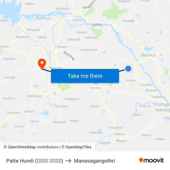 Patte Hundi (ಪಟ್ಟೇ ಹುಂಡಿ) to Manasagangothri map