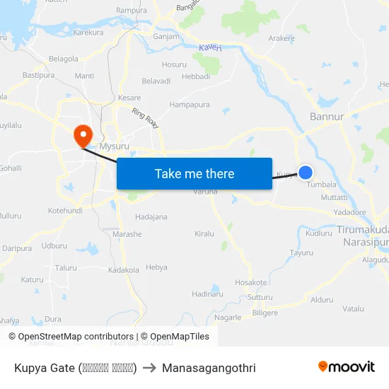 Kupya Gate (ಕುಪ್ಯ ಗೇಟ್) to Manasagangothri map