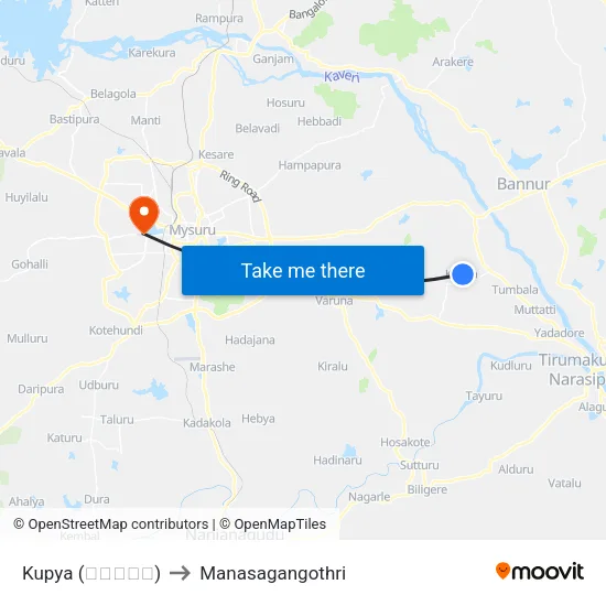 Kupya (ಕುಪ್ಯ) to Manasagangothri map