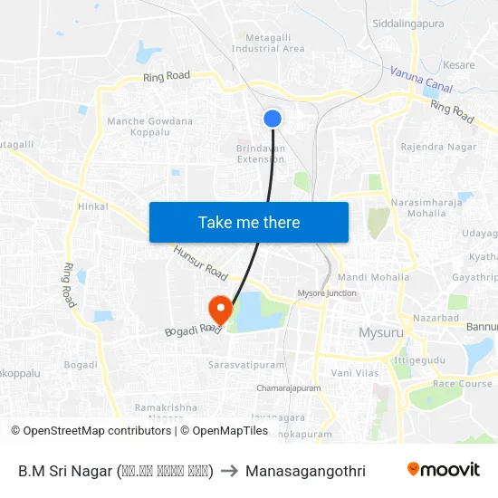 B.M Sri Nagar (ಬಿ.ಎಂ ಶ್ರೀ ನಗರ) to Manasagangothri map