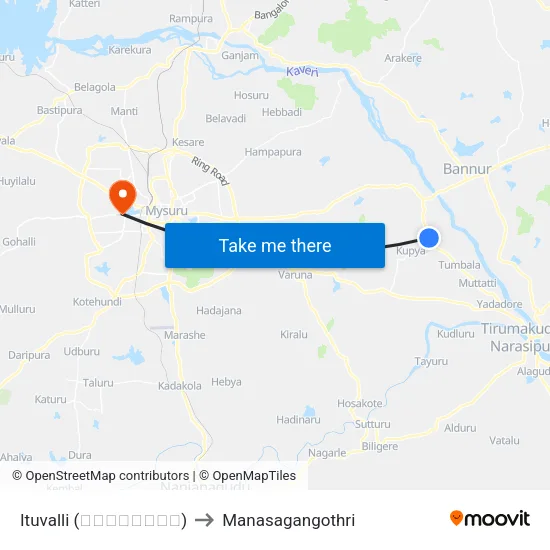 Ituvalli (ಇಟುವಳ್ಳಿ) to Manasagangothri map
