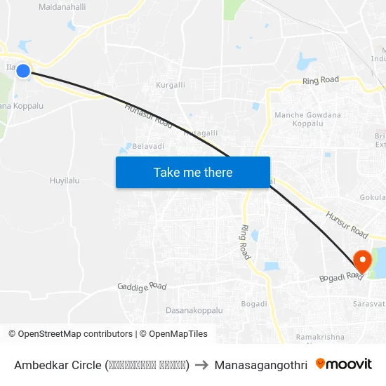 Ambedkar Circle (ಅಂಬೇಡ್ಕರ್‌ ವೃತ್ತ) to Manasagangothri map