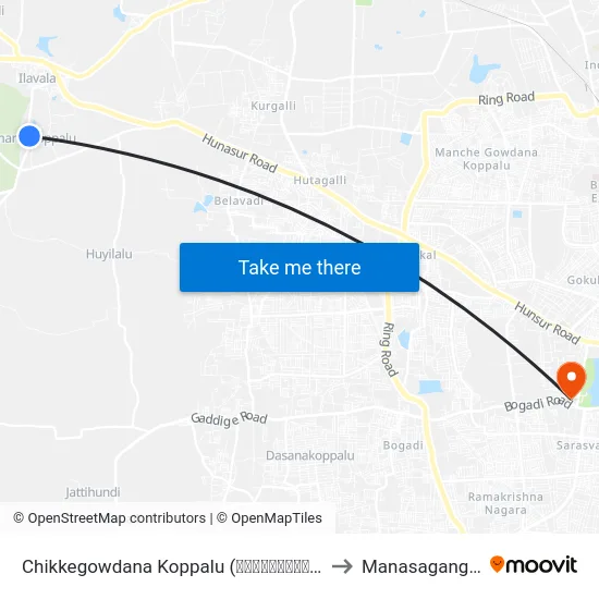 Chikkegowdana Koppalu (ಚಿಕ್ಕೇಗೌಡನ ಕೊಪ್ಪಲು) to Manasagangothri map