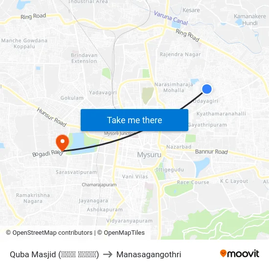Quba Masjid (ಕೂಬಾ ಮಸೀದಿ) to Manasagangothri map