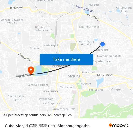 Quba Masjid (ಕೂಬಾ ಮಸೀದಿ) to Manasagangothri map