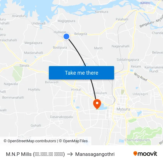 M.N.P Mills (ಎಂ.ಎನ್.ಪಿ ಮಿಲ್) to Manasagangothri map