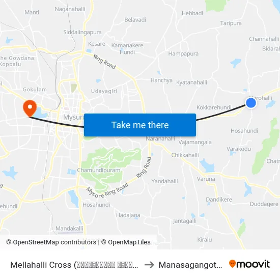 Mellahalli Cross (ಮೆಲ್ಲಹಳ್ಳಿ ಕ್ರಾಸ್) to Manasagangothri map