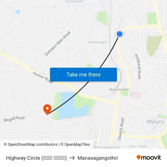 Highway Circle (ಹೈವೇ ವೃತ್ತ) to Manasagangothri map