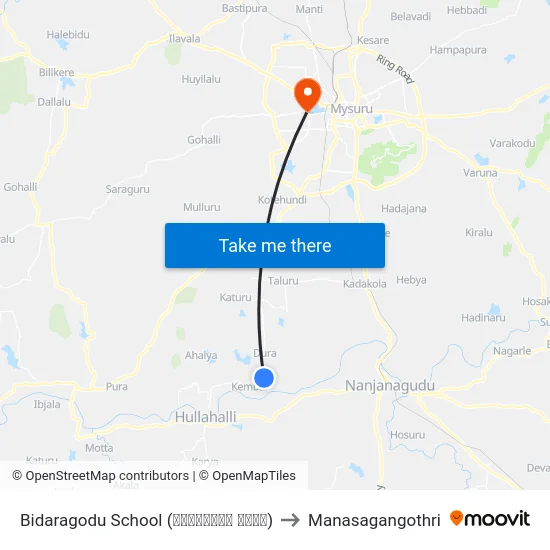 Bidaragodu School (ಬಿದರಗೊಡು ಶಾಲೆ) to Manasagangothri map