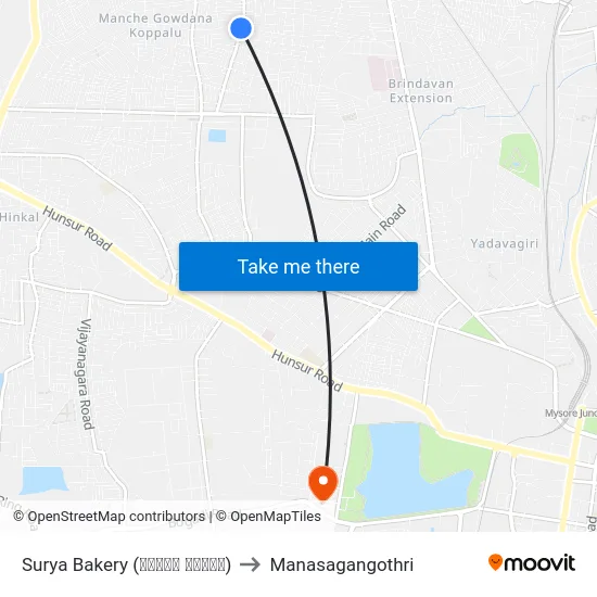 Surya Bakery (ಸೂರ್ಯ ಬೇಕರಿ) to Manasagangothri map