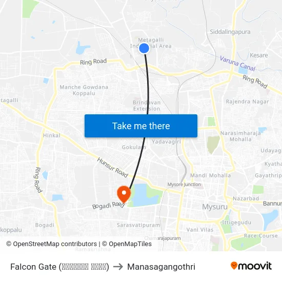 Falcon Gate (ಫಾಲ್ಕನ್ ಗೇಟ್) to Manasagangothri map