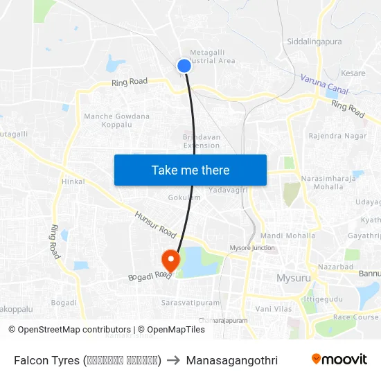 Falcon Tyres (ಫಾಲ್ಕನ್ ಟೈರ‍್ಸ್) to Manasagangothri map