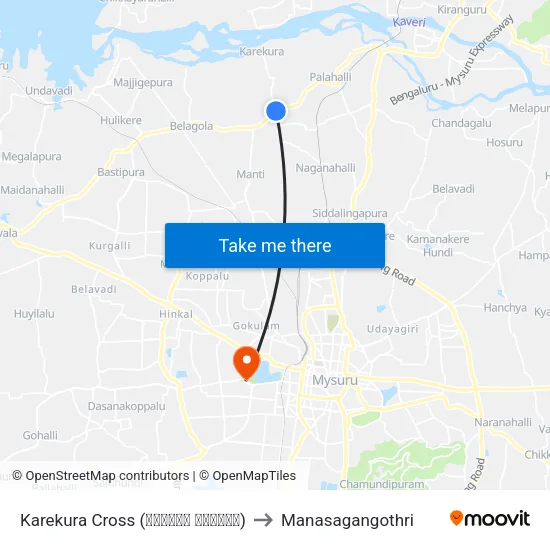 Karekura Cross (ಕರೇಕೂರ ಕ್ರಾಸ್) to Manasagangothri map
