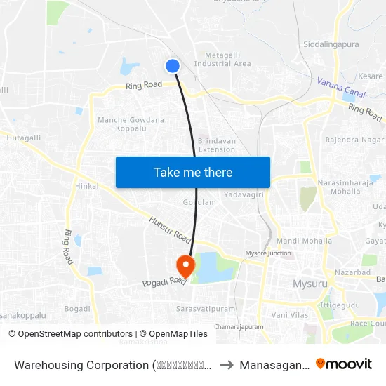 Warehousing Corporation (ವೇರ್‌ಹೌಸಿಂಗ್ ಕಾರ್ಪೊರೇಷನ್) to Manasagangothri map
