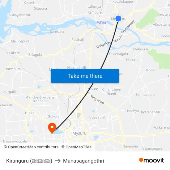 Kiranguru (ಕಿರಂಗೂರು) to Manasagangothri map