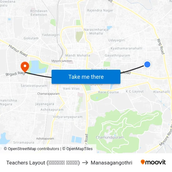 Teachers Layout (ಟೀಚರ‍್ಸ್ ಲೇಔಟ್) to Manasagangothri map