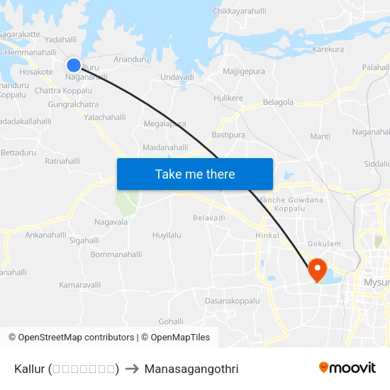 Kallur (ಕಲ್ಲೂರು) to Manasagangothri map