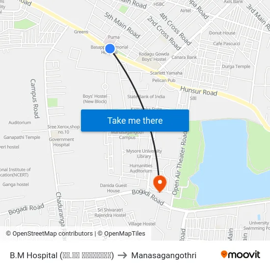 B.M Hospital (ಬಿ.ಎಂ ಆಸ್ಪತ್ರೆ) to Manasagangothri map
