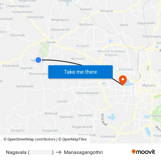 Nagavala (ನಾಗವಾಲ) to Manasagangothri map