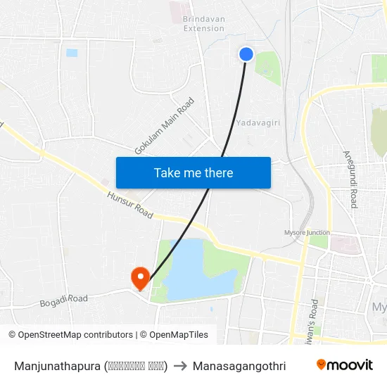 Manjunathapura (ಮಂಜುನಾಥ ಪುರ) to Manasagangothri map