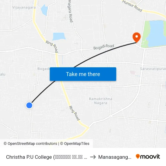 Christha P.U College (ಕ್ರಿಸ್ತ ಪಿ.ಯು ಕಾಲೇಜು) to Manasagangothri map