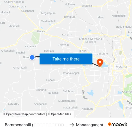 Bommenahalli (ಬೊಮ್ಮೇನಹಳ್ಳಿ) to Manasagangothri map