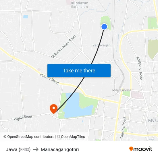 Jawa (ಜಾವಾ) to Manasagangothri map