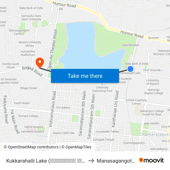Kukkarahalli Lake (ಕುಕ್ಕರಹಳ್ಳಿ ಕೆರೆ) to Manasagangothri map