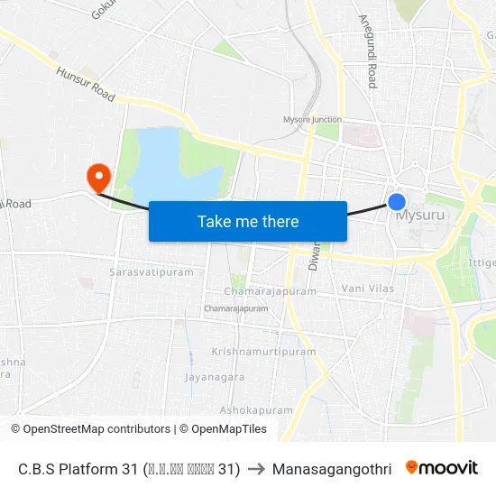 C.B.S Platform 31 (ನ.ಬ.ನಿ ಅಂಕಣ 31) to Manasagangothri map