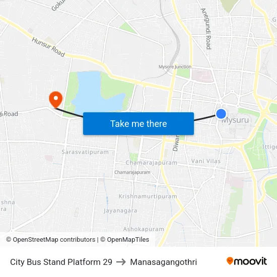City Bus Stand Platform 29 to Manasagangothri map