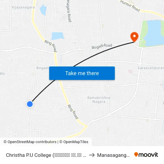 Christha P.U College (ಕ್ರಿಸ್ತ ಪಿ.ಯು ಕಾಲೇಜು) to Manasagangothri map