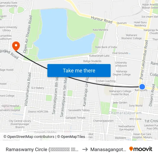 Ramaswamy Circle (ರಾಮಸ್ವಾಮಿ ವೃತ್ತ) to Manasagangothri map