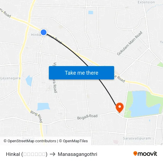Hinkal (ಹಿನಕಲ್) to Manasagangothri map