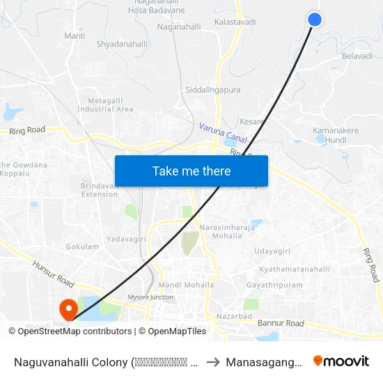 Naguvanahalli Colony (ನಗುವನಹಳ್ಳಿ ಕಾಲೋನಿ) to Manasagangothri map