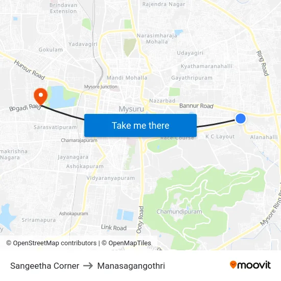 Sangeetha Corner to Manasagangothri map