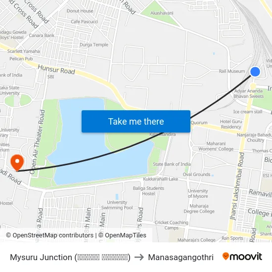 Mysuru Junction (ಮೈಸೂರು ಜಂಕ್ಷನ್) to Manasagangothri map