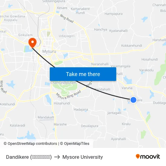 Dandikere (ದಂಡೀಕೆರೆ) to Mysore University map