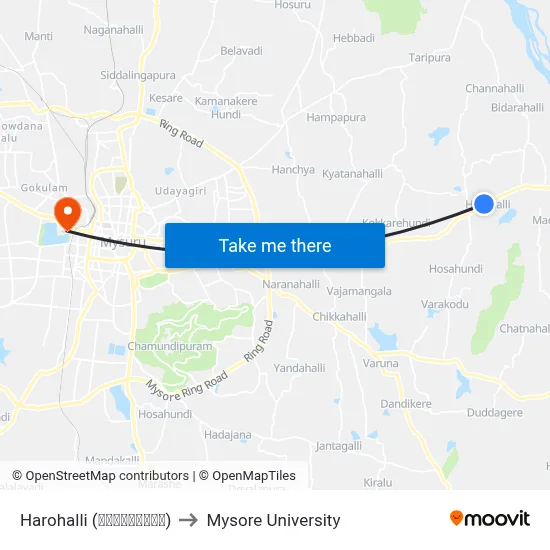 Harohalli (ಹಾರೋಹಳ್ಳಿ) to Mysore University map
