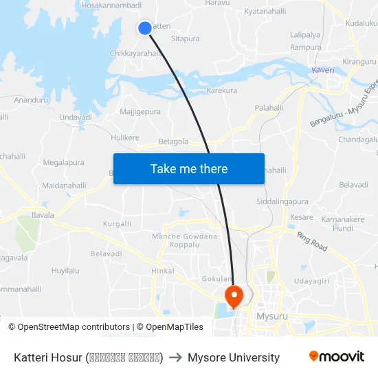 Katteri Hosur (ಕಟ್ಟೇರಿ ಹೊಸೂರು) to Mysore University map