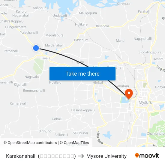 Karakanahalli (ಕರಕನಹಳ್ಳಿ) to Mysore University map
