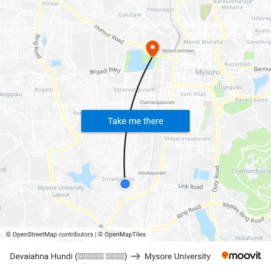 Devaiahna Hundi (ದೇವಯ್ಯನ ಹುಂಡಿ) to Mysore University map