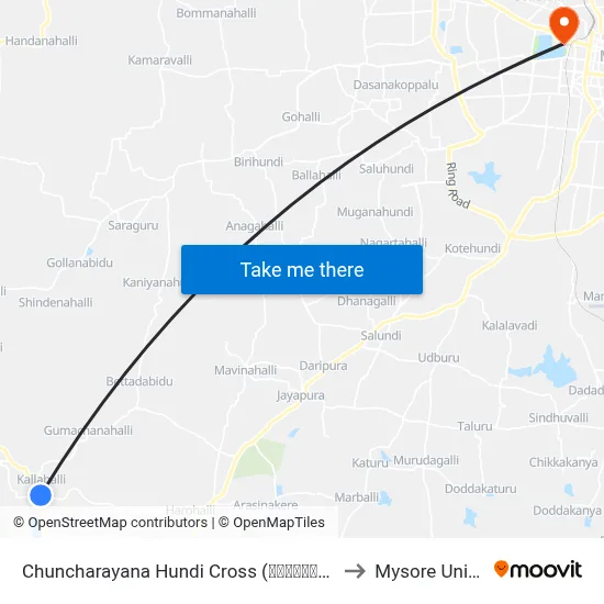 Chuncharayana Hundi Cross (ಚುಂಚರಾಯನ ಹುಂಡಿ ಕ್ರಾಸ್) to Mysore University map